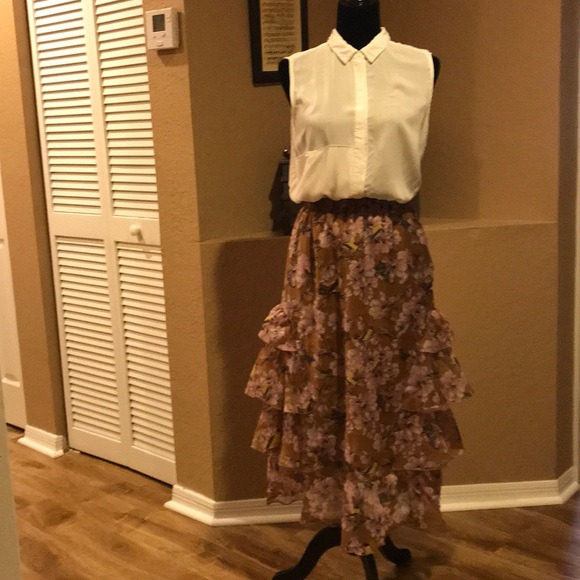 H&M Skirts Hm Caramel Floral Spring Fashion Skirt Poshmark